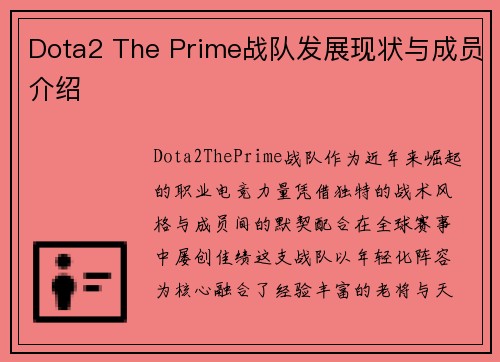 Dota2 The Prime战队发展现状与成员介绍