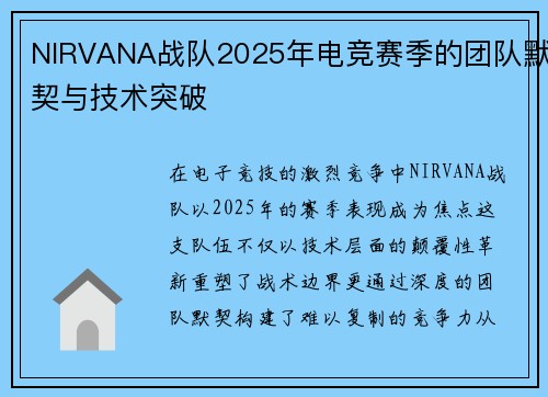 NIRVANA战队2025年电竞赛季的团队默契与技术突破