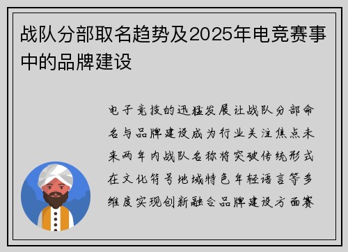 战队分部取名趋势及2025年电竞赛事中的品牌建设