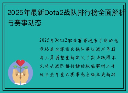 2025年最新Dota2战队排行榜全面解析与赛事动态